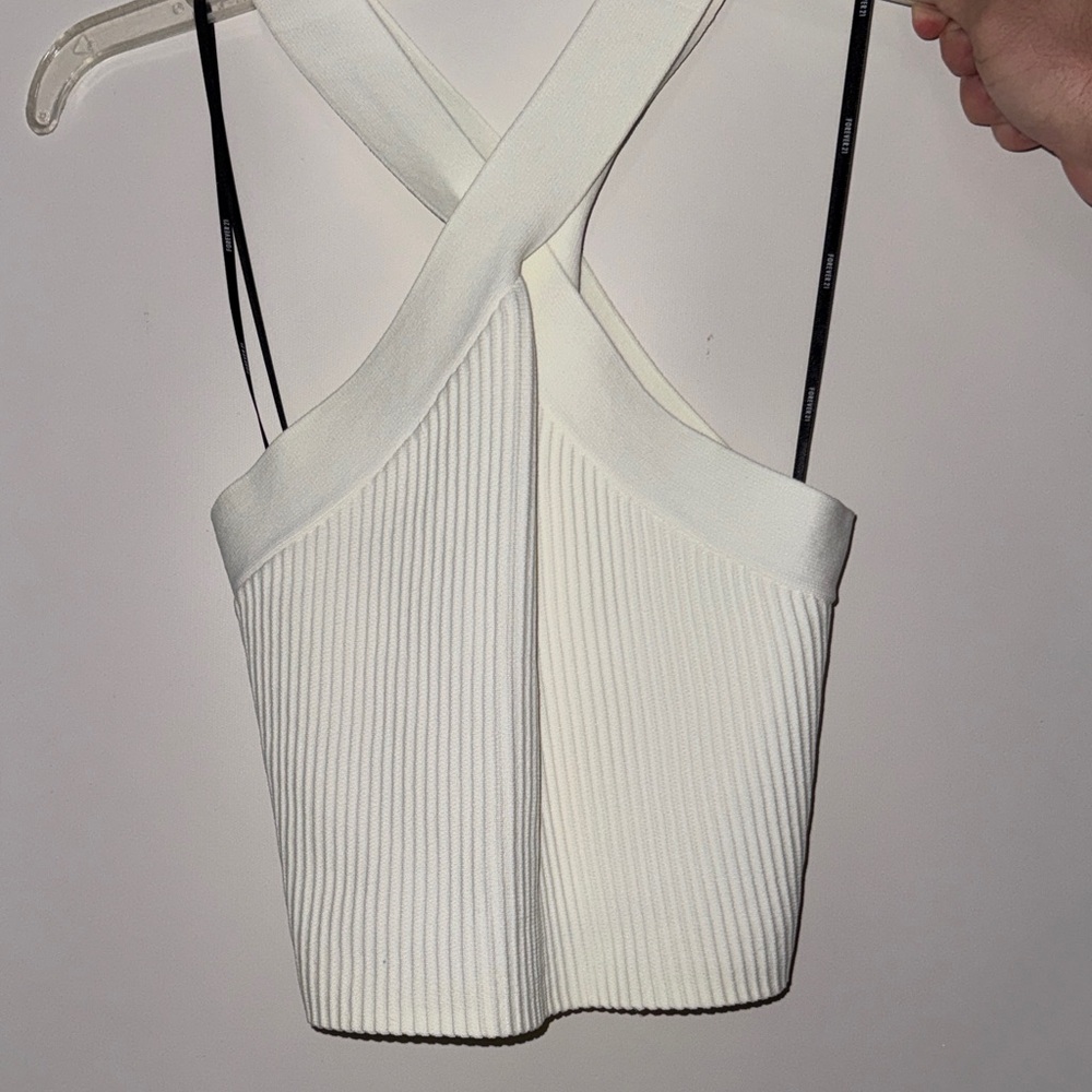 Forever 21 White Ribbed Crop Top